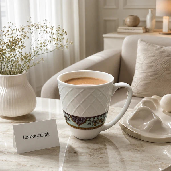 6-Piece Premium Embossed Ceramic Coffee Mug Set