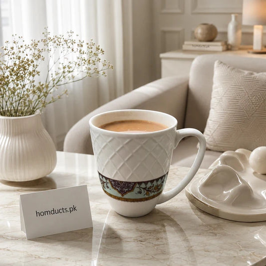 6-Piece Premium Embossed Ceramic Coffee Mug Set